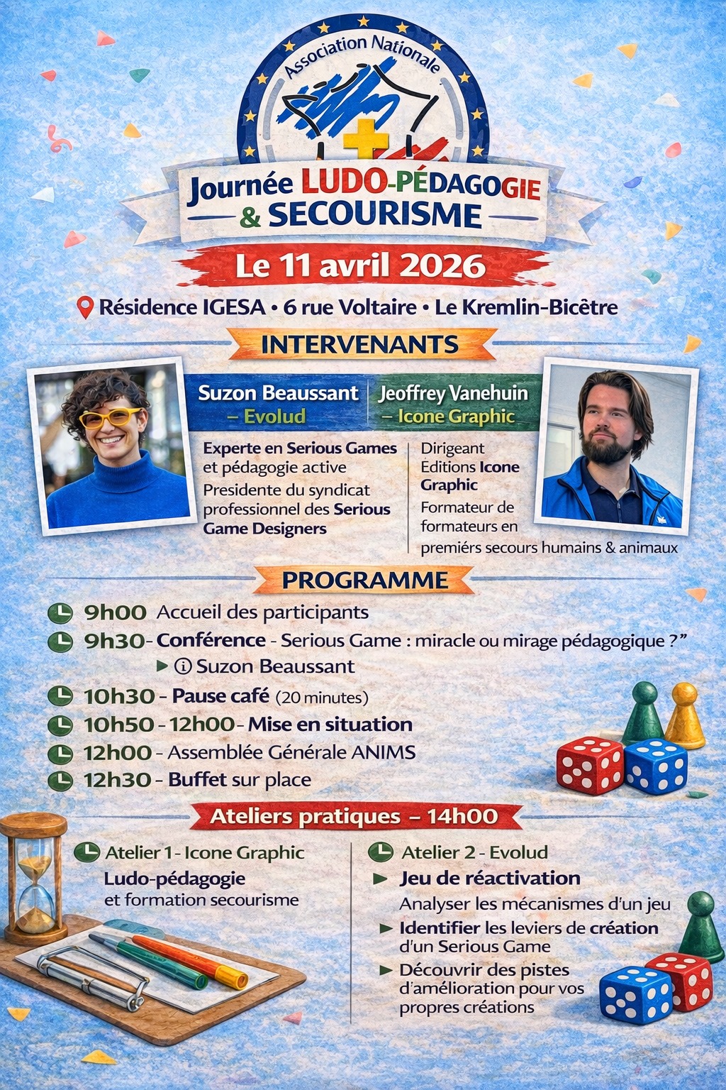 Affiche officielle journée ludopédagogie et secourisme ANIMS Paris 11 avril 2026